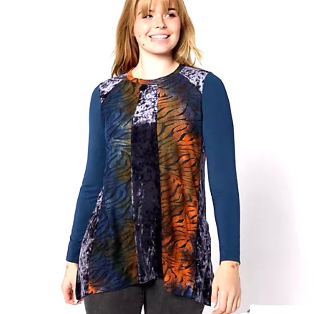 LOGO by Lori Goldstein Long Sleeve Crew Neck Velvet Mix Top